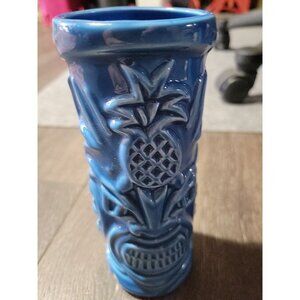 TOMMY BAHAMA Ceramic Blue Tiki Mug Hawaiian Pineapple Rum Vase Glass Cottagecore